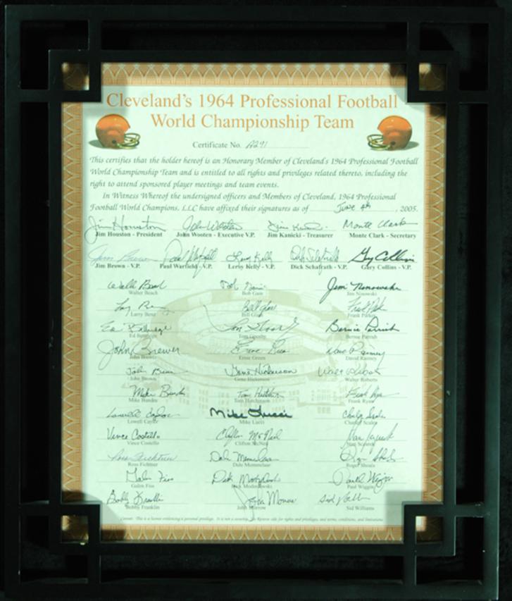 1964 Cleveland Browns Team Signed 16 x 20 Certificate –